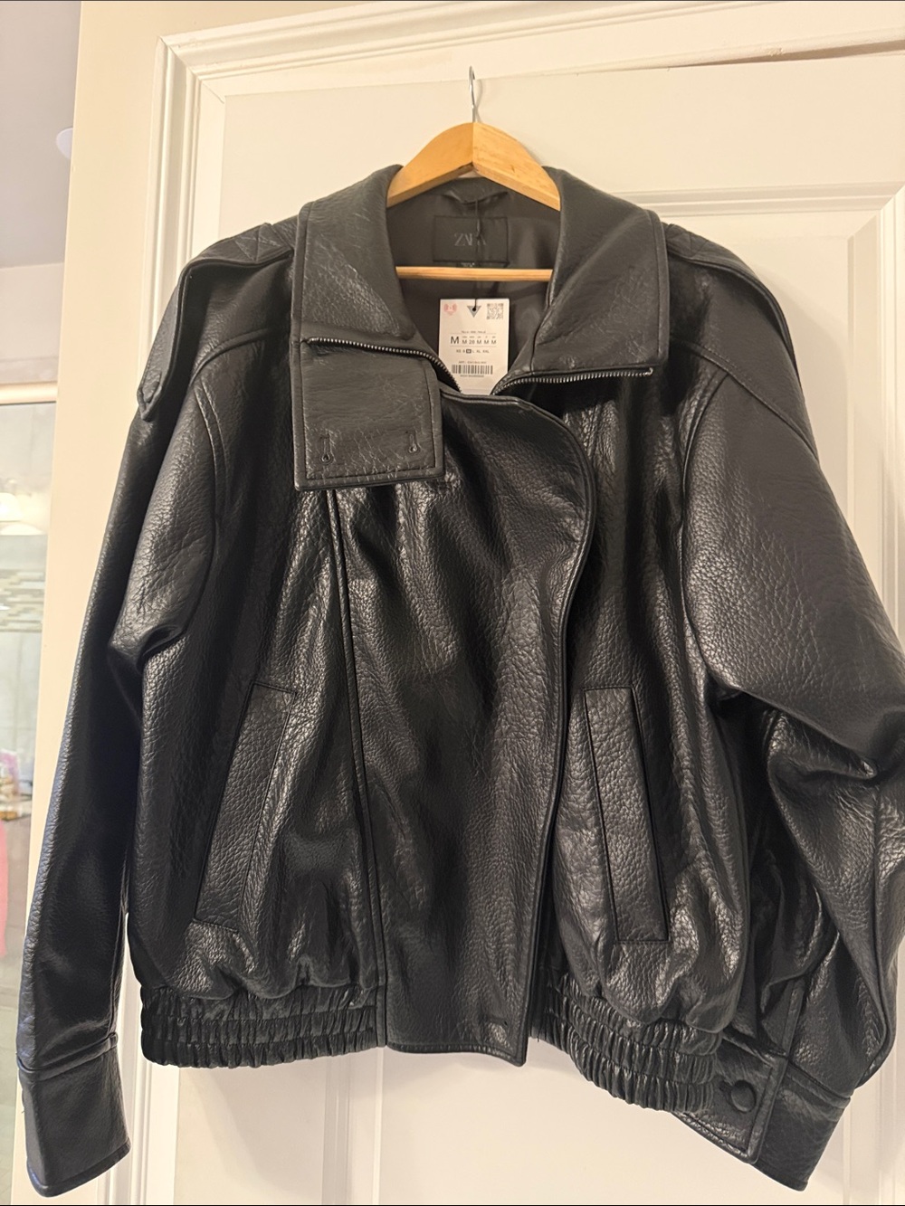 Zara Black Faux Leather High-Neck Biker Jacket - Picture 3 of 3
